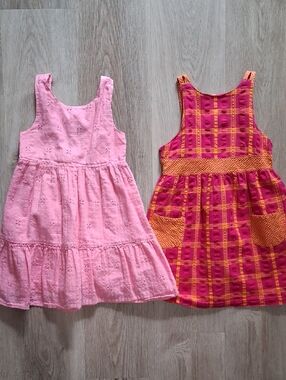 Girls 4/5 Summer Dresses - Pink Eyelet Sundress - 2 Dresses